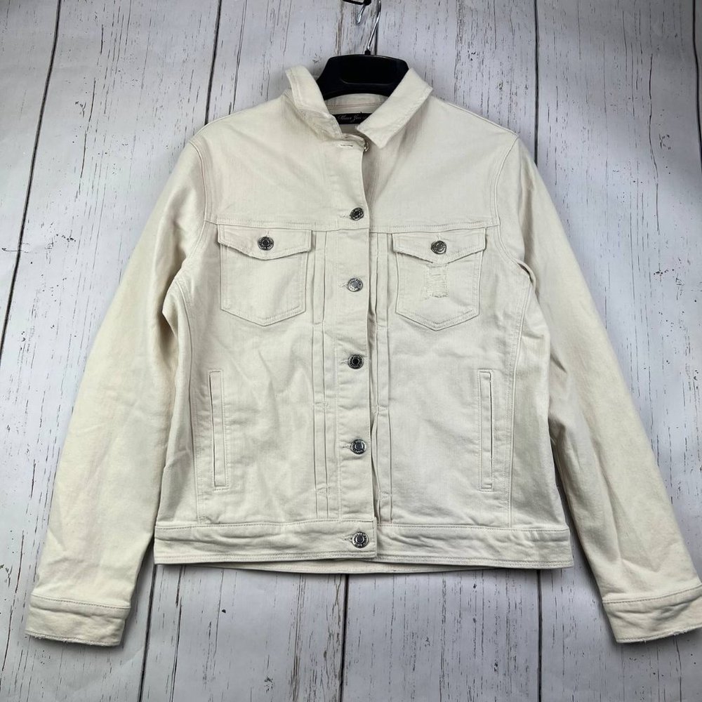 Mavi Small Printed Classic Fit Stretchable Denim Jeans Jacket White Women New